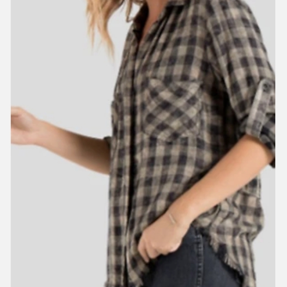 Cloth & Stone Plaid Juniper Check Button Front Top Size XS